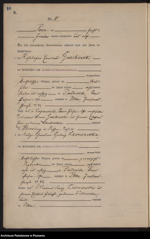 Obraz 16 z jednostki "Księga miejscowa małżeństw tom I [Rejestr główny małżeństw]"