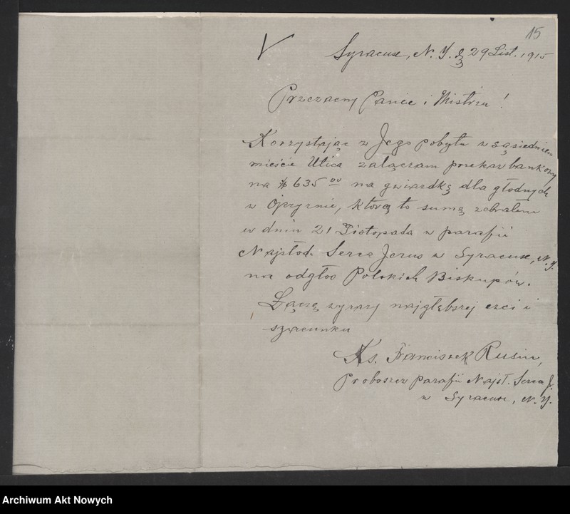 image.from.unit.number "Korespondencja organizacji polonijnych i osób prywatnych ze Stanów Zjednoczonych do I. J. Paderewskiego w sprawie pomocy dla ofiar wojny w Polsce"