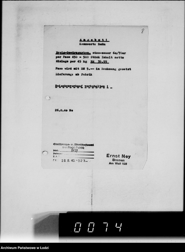 Obraz 12 z jednostki "Akten betr.Correspondenz mit dem Ältesten der Juden.Vom Schreiben Nr.1-1000"