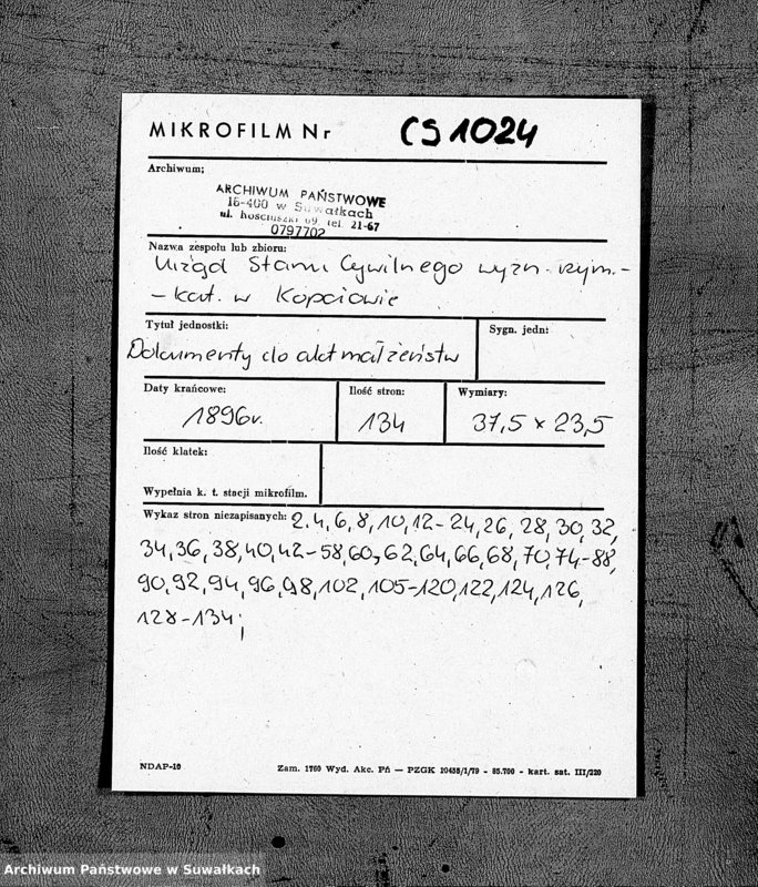 image.from.unit.number "Dokumenty k aktam Brakosočetavšichsja Kopciovskago Rimsko-Katoličeskago Prichoda za 1896 god"