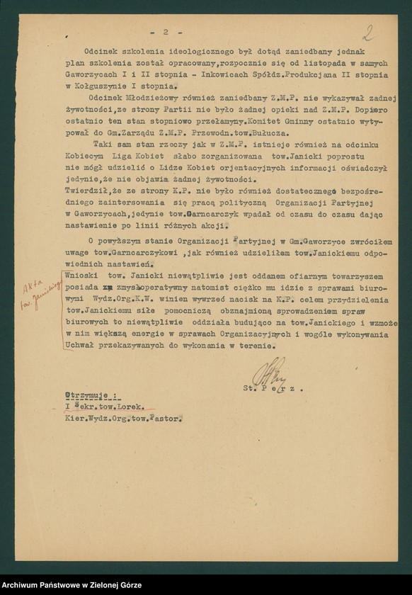 image.from.unit.number "Sektor organizacyjny i kadr: Działalność komitetów gminnych i gromadzkich w zakresie rolnictwa - oceny, analizy, sprawozdania i informacje Wydziału, komitetów powiatowych i pracowników KW "