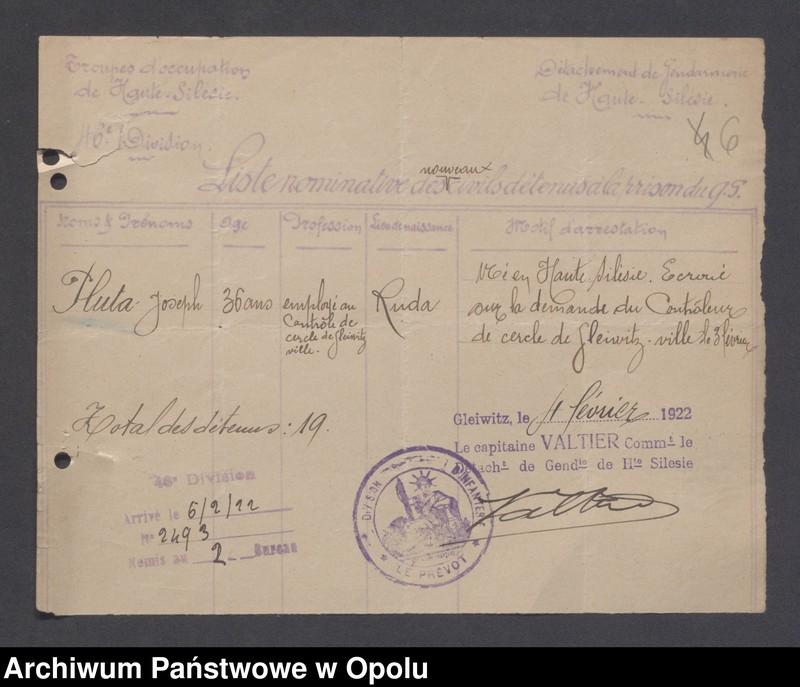 image.from.unit.number "Arrestation /Korespondencja dotycząca stanu wyjątkowego na Górnym Śląsku - aresztowania, listy imienne więźniów/ 2.02.-10.03.1922"