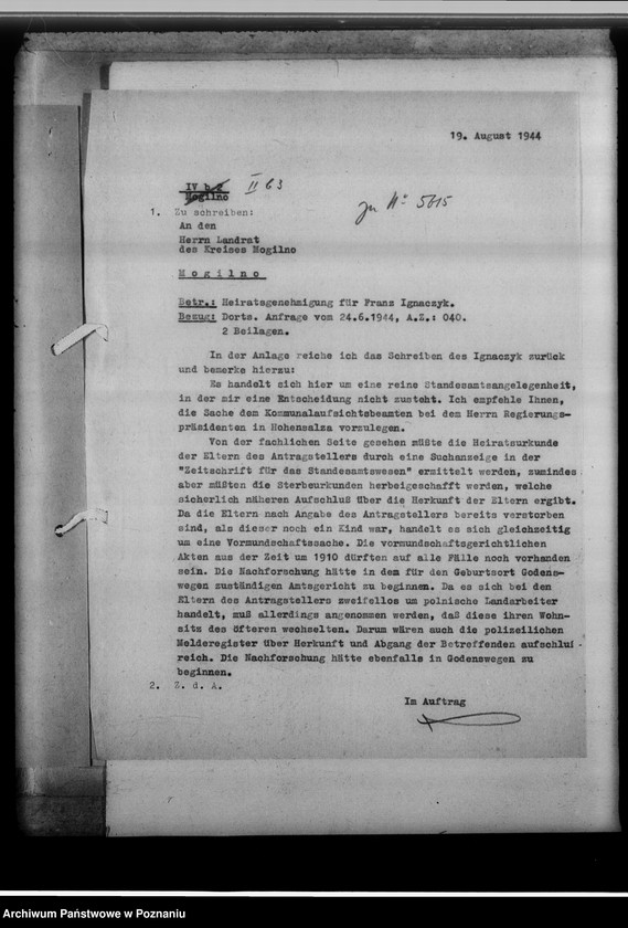 Obraz 7 z jednostki "Bevölkerungspolitische Angelegenheiten [korespondencja, odpisy aktów stanu cywilnego]"