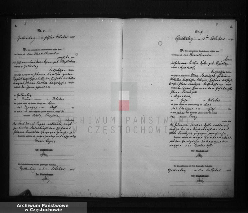 image.from.unit.number "Geburts - Neben Register der Standesamt Guttentag für der Jahre 1874."