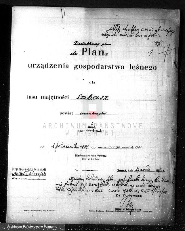 Obraz 5 z jednostki "Dodatkowy plan do planu urządzania gospodarstwa leśnego dla lasu majętności Lubasz w powiecie czarnkowskim"