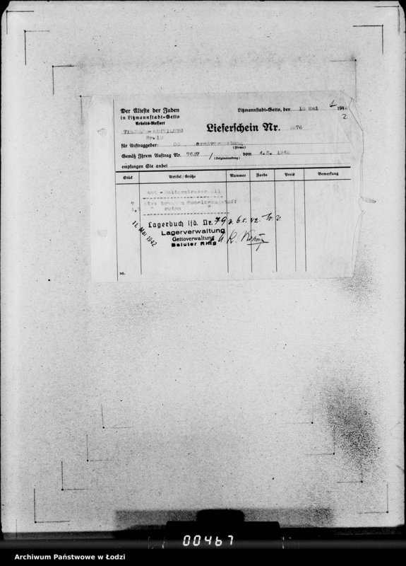 Obraz 6 z jednostki "[Listy przesyłkowe wyrobów dostarczonych z Getta]"