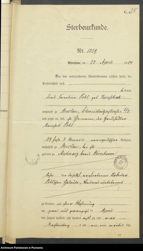 Obraz 17 z jednostki "Die von den Verlobten beigebrachten Urkunden zur Eheschliessung pro 1901. Vol IV"