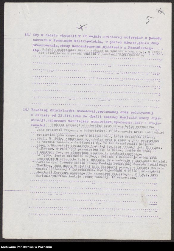 Obraz 17 z jednostki "Ankieta dla weteranów powstania wielkopolskiego zamieszkałych na terenie województwa opolskiego. Część ll."