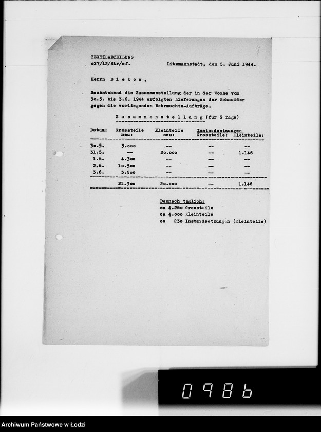 Obraz 11 z jednostki "Aufstellung laufender Aufträge und der Arbeitsressort"