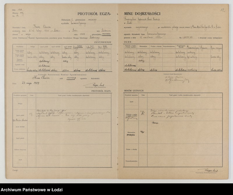 Obraz 14 z jednostki "Protokół egzaminów dojrzałości na rok 1928/29"