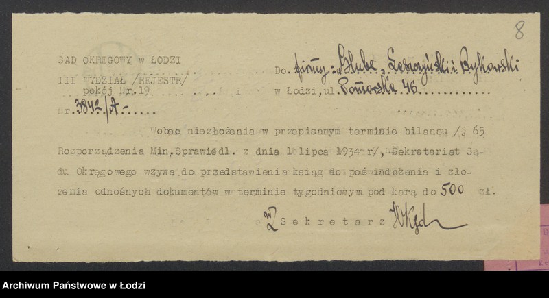 Obraz 10 z jednostki "Władysław Glube, Chaim Leszczyński, Abram Bykowski- wyrób i sprzedaz towarów bawełnianych"