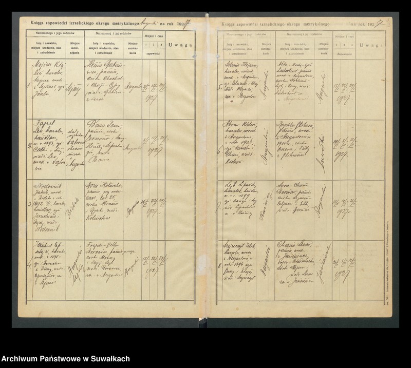 image.from.unit.number "Księga do zapis. zapowiedzi przedślubnych wyzn. mojżeszowego w m. Augustowie, r. 1926, 1927, 1928, 1929, 1930, 1931, 1932-1935 [1936]"