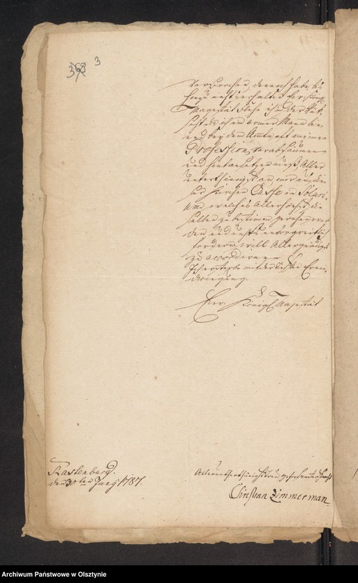 image.from.unit.number "In S. [Sachen] des Vorstehers der Vorstadtschen Kirche in Rastenburgschen Christian Zimmermann wegen gebethenen Salarii aus der Dortigen Kirchen Caße"