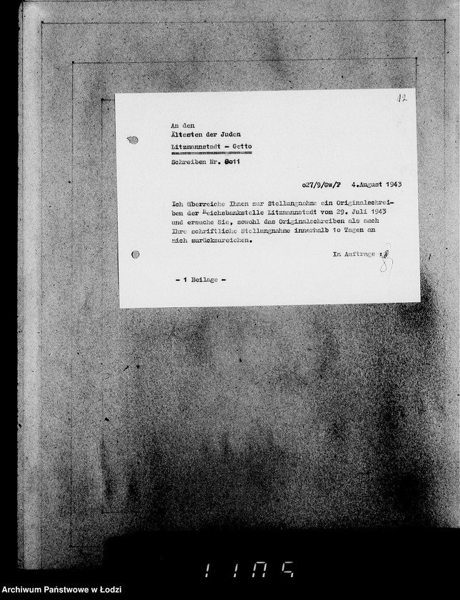 Obraz 16 z jednostki "Korrespondenz mit dem Ältesten der Juden"