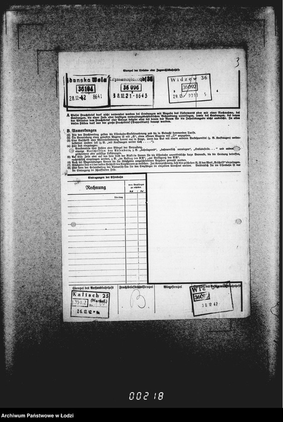 Obraz 7 z jednostki "Frachtbriefe [Kolejowe listy przewozowe różnych towarów do Getta w Łodzi]"