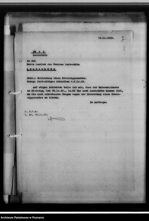 Obraz 12 z jednostki "[Korespondencja w sprawach organizacyjnych, sprawozdanie z działalności, Kreissippenamt Lentschütz Łęczyca, województwo łódzkie]"