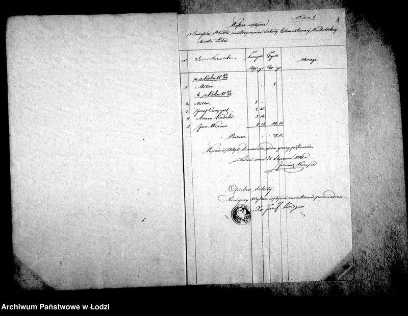 Obraz 6 z jednostki "Dowody do usprawiedliwienia rachunków kasy szkoły elementarnej katolickiej miasta Łodzi co co przychodów i rozchodów za lata 1840-1850"
