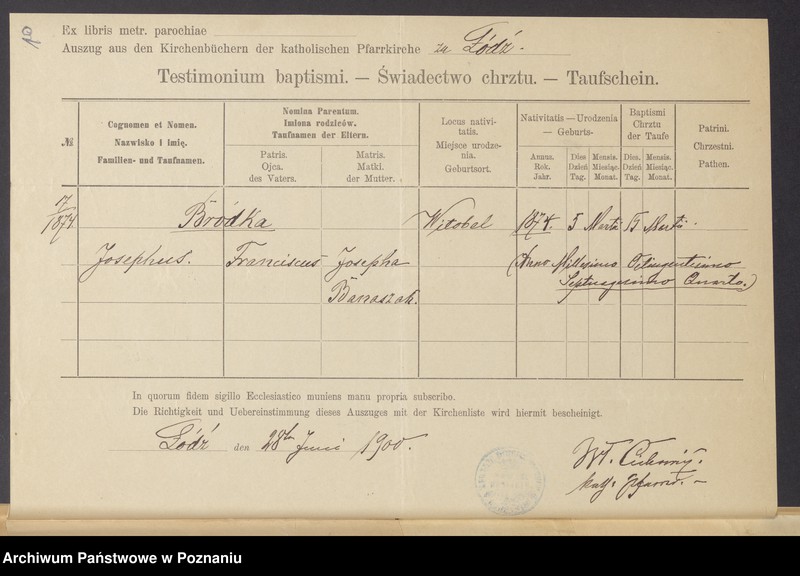 Obraz 12 z jednostki "Die von den Verlobten beigebrachten Urkunden zur Eheschliessung pro 1900"