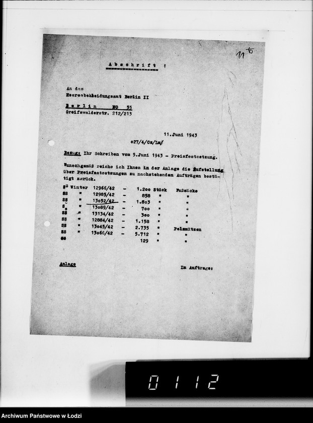 Obraz 15 z jednostki "444 Kriegsauftrag 13052/42 Winter 38 1803 St.Fusssäcke HBA Berlin II"