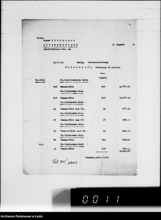 Obraz 9 z jednostki "Ausgehende Rechnungen [za dostawy towarów dla Getta]"