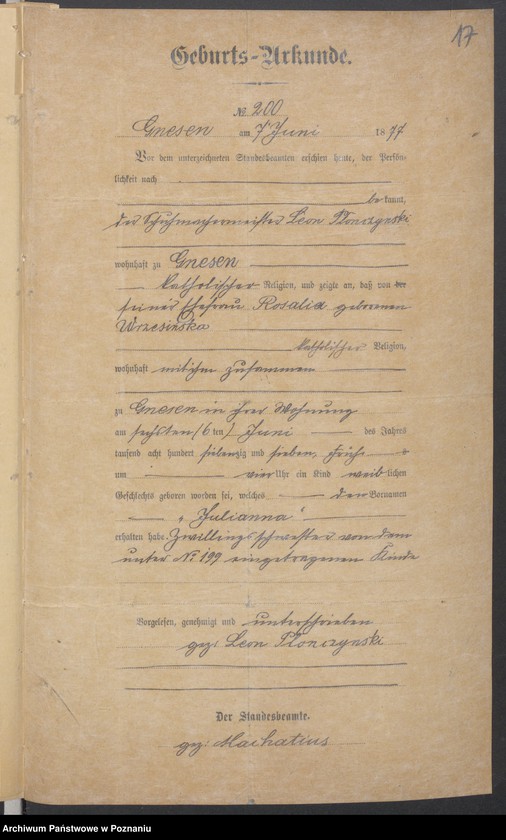 Obraz 19 z jednostki "Die von den Verlobten beigebrachten Urkunden zur Eheschliessung pro 1900"