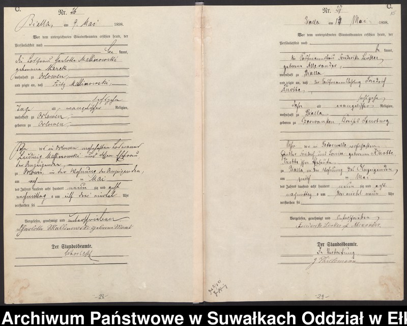 image.from.unit.number "Sterbe-Haupt-Register des Königlichen Preussischen Standes-Amtes Bialla Kreis Johannisburg"