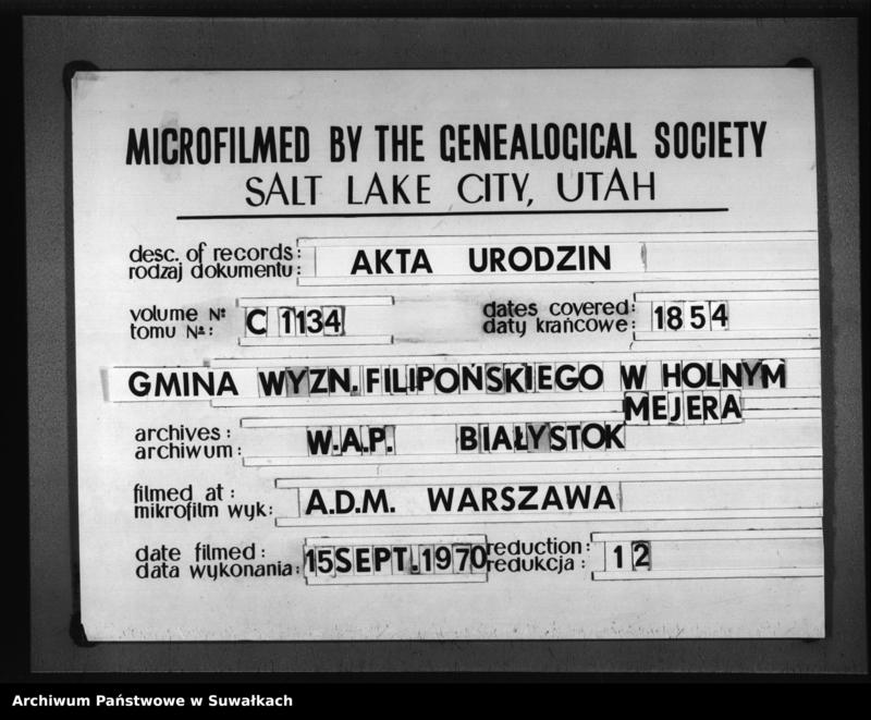 image.from.unit.number "Duplikat Akt Urzędnika Stanu Cywilnego Wyznania Filipońskiego Gminy Hołny Mejerowskie Okręgu tego nazwiska Urodzonych, Zaślubionych i Umarłych z roku 1854"