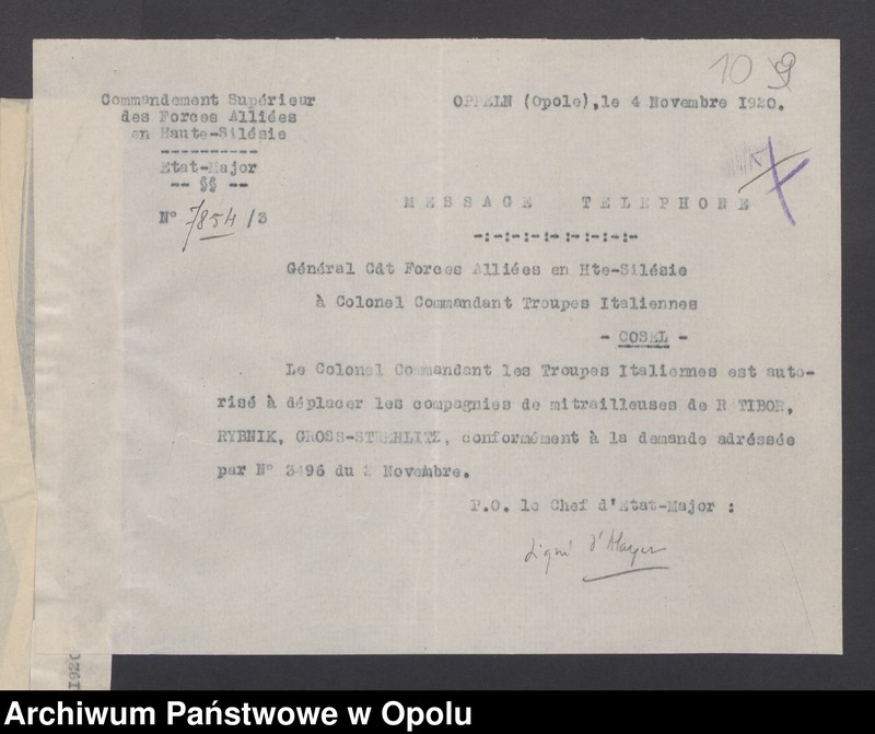 Obraz 12 z jednostki "Sorties /Korespondencja własna wychodząca, pisma, zarządzenia, potwierdzenia telefoniczne, instrukcje, sprawozdania/ 1.11.1920-31.01.1921"