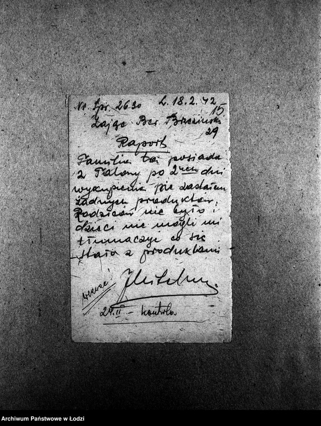 Obraz 18 z jednostki "[Wezwania osób oskarżonych o sprzedaż otrzymanych na talony produktów, by przybyły do Biura Kontroli Kuchen. Raporty kontrolerów]"