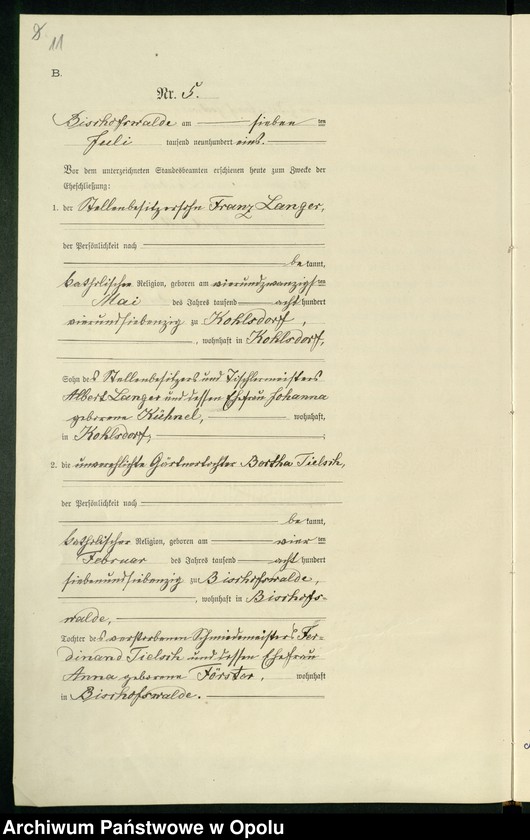 Obraz 15 z jednostki "Heiraths-Haupt-Register des Standsamts Bischofswalde pro 1901"