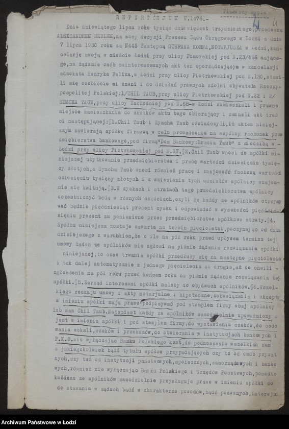 Obraz 6 z jednostki "Dom bankowy bracia Taub- prowadzenie przedsiębiorstwa bankowego"