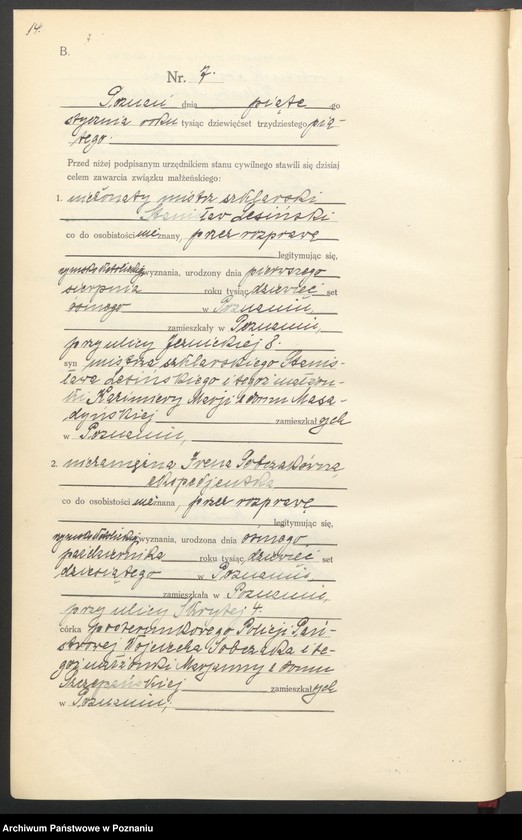 Obraz 15 z jednostki "Księga miejscowa małżeństw tom I [Rejestr główny małżeństw]"