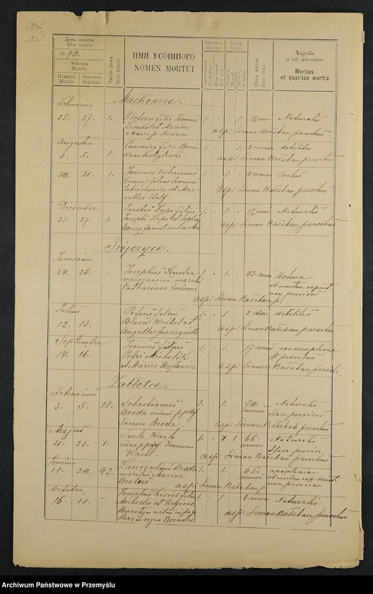 image.from.unit.number "Extractus metricalis e libris natorum et baptisatorum bannorum copulatorum a mortiorum - parochiae Kosienicensis decanatus Pruchnicensis A. 1890"