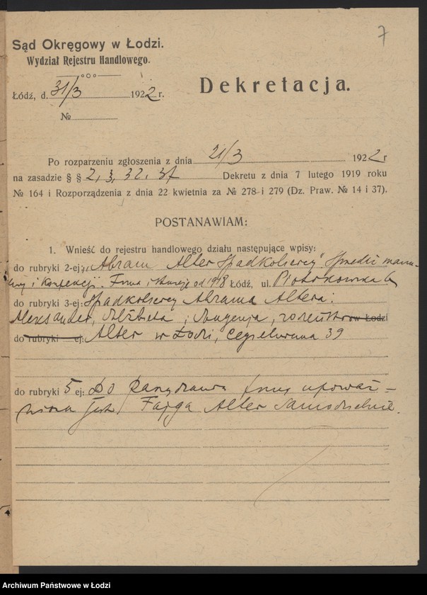 Obraz 9 z jednostki "Abram Alter- Spadkobiercy- sprzedaż manufaktury i konfekcji"