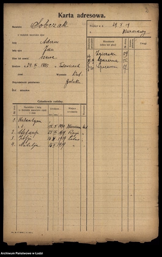 Obraz 4 z jednostki "[Spis ludności Łodzi] Sobczak"