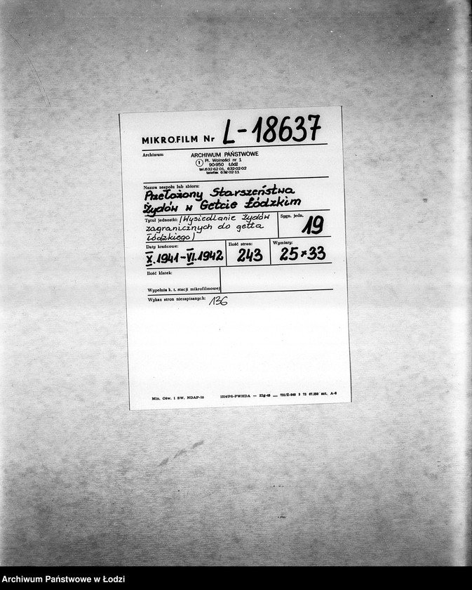 Obraz 2 z jednostki "[Wsiedlanie Żydów zagranicznych do getta łódzkiego]"