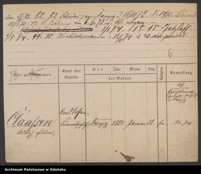 image.from.unit.number "Karty meldunkowe: Claassen - Classen"