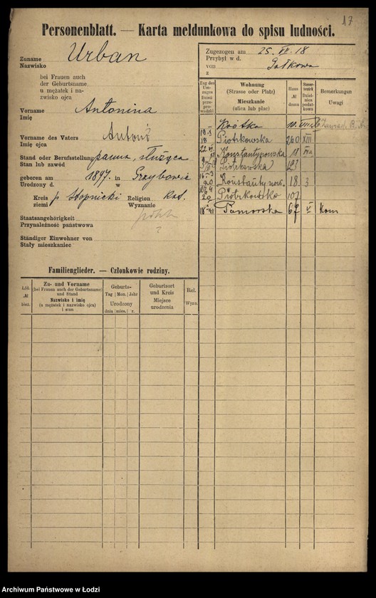 Obraz 19 z jednostki "[Spis ludności Łodzi] Urbach - Urbanowski"