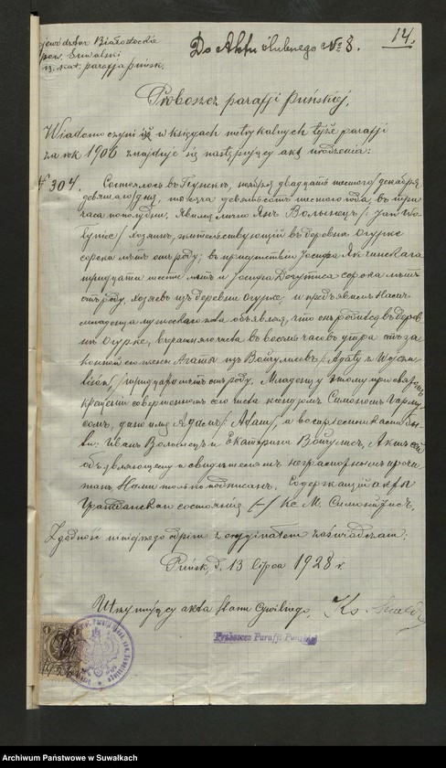image.from.unit.number "Dokumenty Zaślubionych Smoleńskiej parafji za 1928 rok"