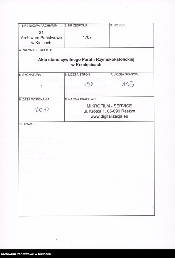 image.from.team "Akta stanu cywilnego Parafii Rzymskokatolickiej w Krzcięcicach"