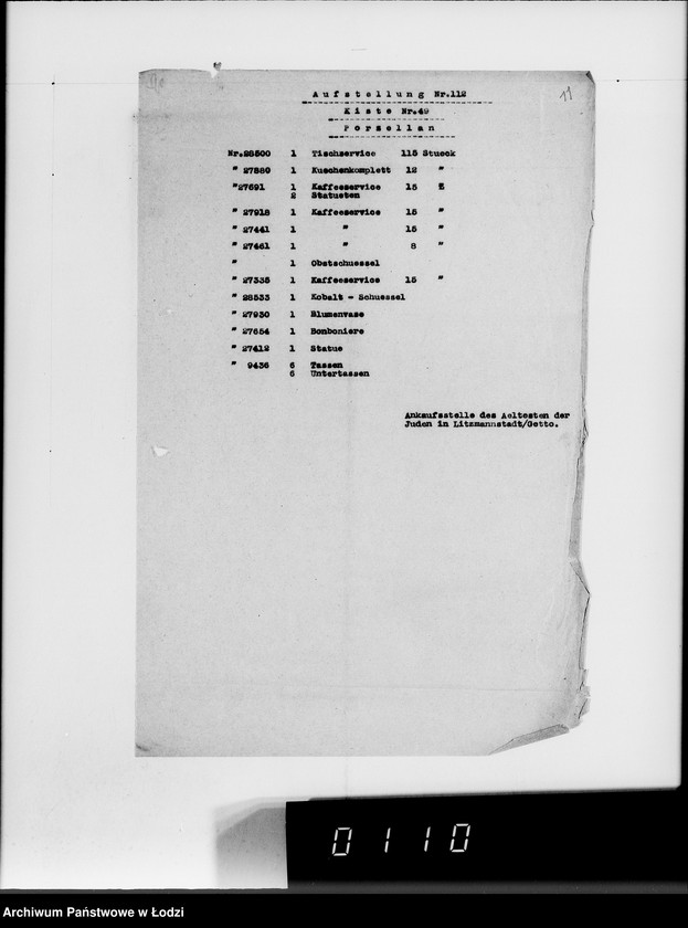 Obraz 15 z jednostki "Anlieferung des Judenältesten Silber [Zestawienia skonfiskowanych w Getcie kosztowności]"