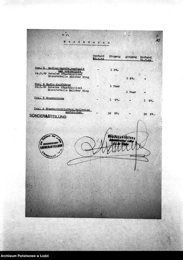 Obraz 13 z jednostki "[Specyfikacje materiałów technicznych, skórzanych, chemicznych, farbiarskich; artykułów biurowych, narzędzi, maszyn, tkanin, żywności i innych posiadanych na składzie Wydziału Specjalnego]"