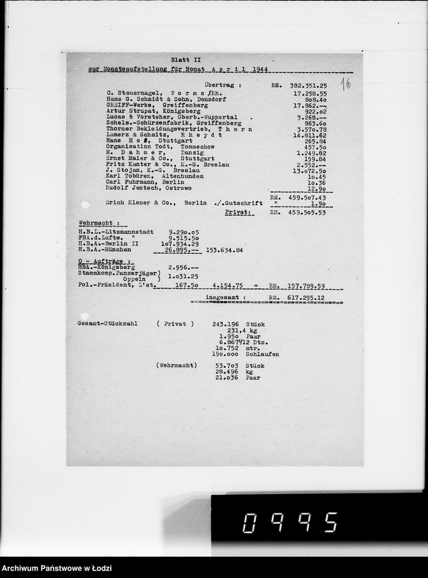 Obraz 20 z jednostki "Aufstellung laufender Aufträge und der Arbeitsressort"