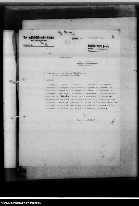 Obraz 10 z jednostki "Schriftwechsel mit den Amtsgerichten [korespondencja w sprawie ksiąg kościelnych, nazwy powiatów od A - L]"