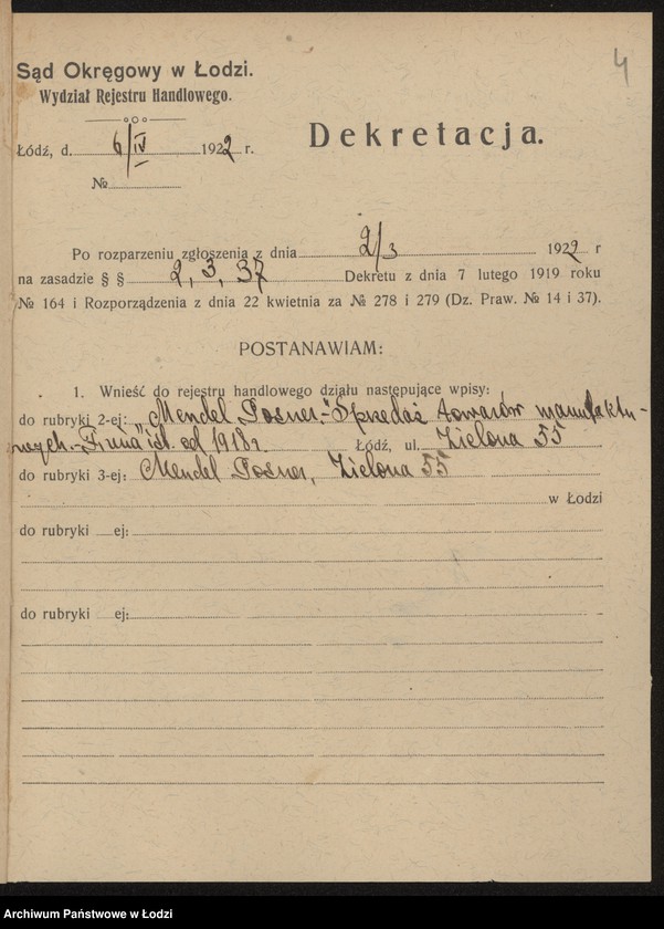 Obraz 6 z jednostki "Mendel Posner- sprzedaż towarów manufakturowych"