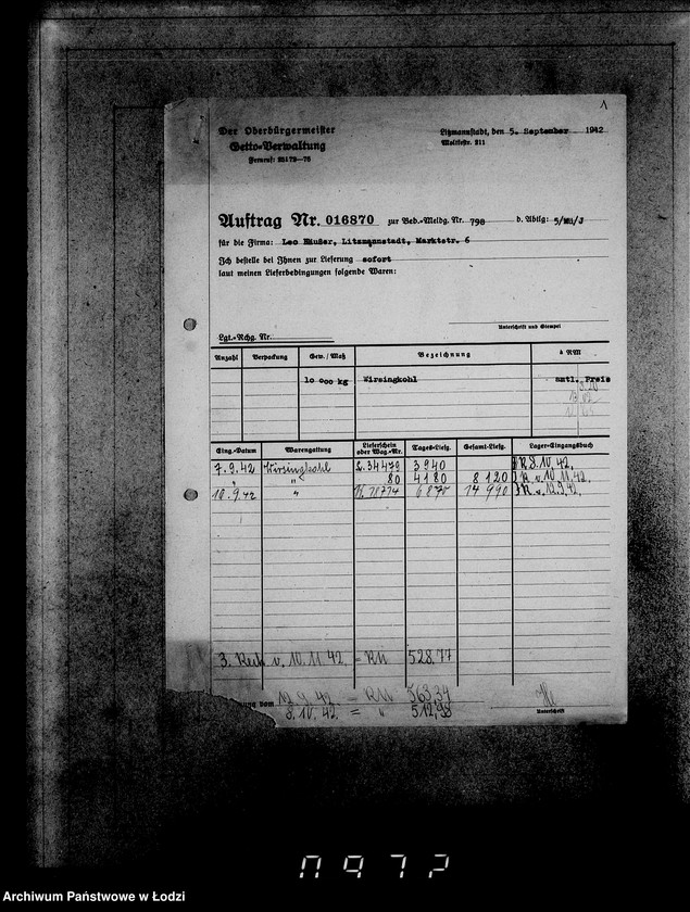 image.from.unit.number "Lebensmitteleinkauf. Aufträge, [Lieferscheinen und Rechnungen] 16841-16870 [Dostawa artykułów pierwszej potrzeby do Getta]"