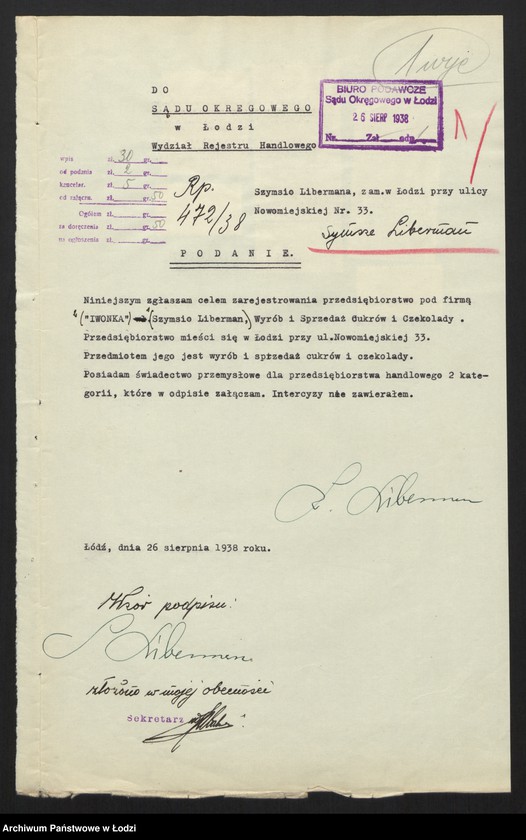 Obraz 3 z jednostki "Iwonka- Szymsio Liberman- wyrób i sprzedaż cukrów i czekolady"