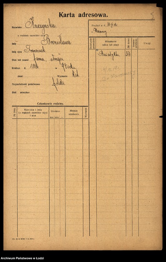 Obraz 7 z jednostki "[Spis ludności Łodzi] Kuczyńska - Kujawiński"