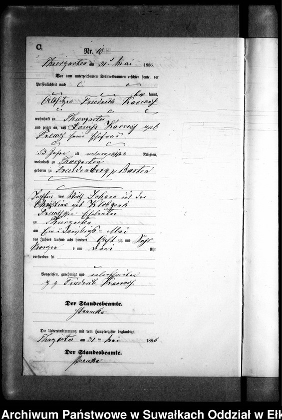 image.from.unit.number "Sterbe-Neben-Register des Preussischen Standes-Amtes Prinowen Kreis Angerburg"