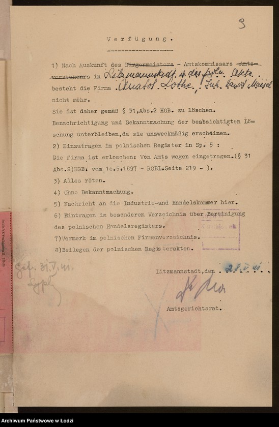 Obraz 11 z jednostki "Anatol Lothe, właściciel Dawid Maisel- fabrykacja i sprzedaż towarów manufakturowych"